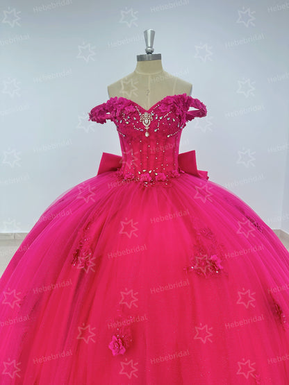 Ball Gown Princess Tulle Appliqued Quinceanera Dresses Sweet 16 Birthday Party Gowns HE1195