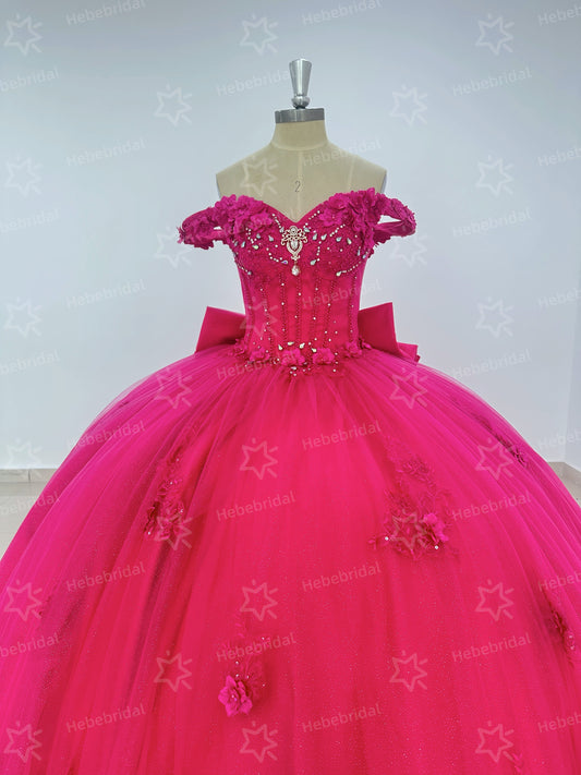 Ball Gown Princess Tulle Appliqued Quinceanera Dresses Sweet 16 Birthday Party Gowns HE1195