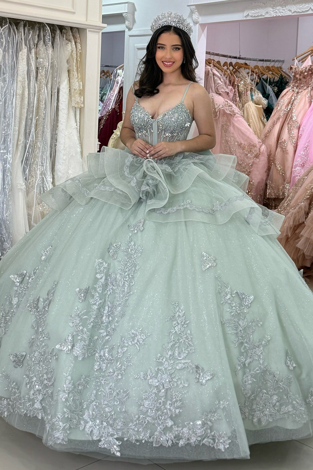 Vestidos de quinceañera con hombros descubiertos, tul princesa, apliques, vestidos de quinceañera HE530
