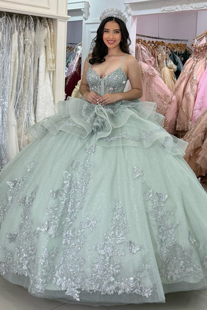 Vestidos de quinceañera con hombros descubiertos, tul princesa, apliques, vestidos de quinceañera HE530