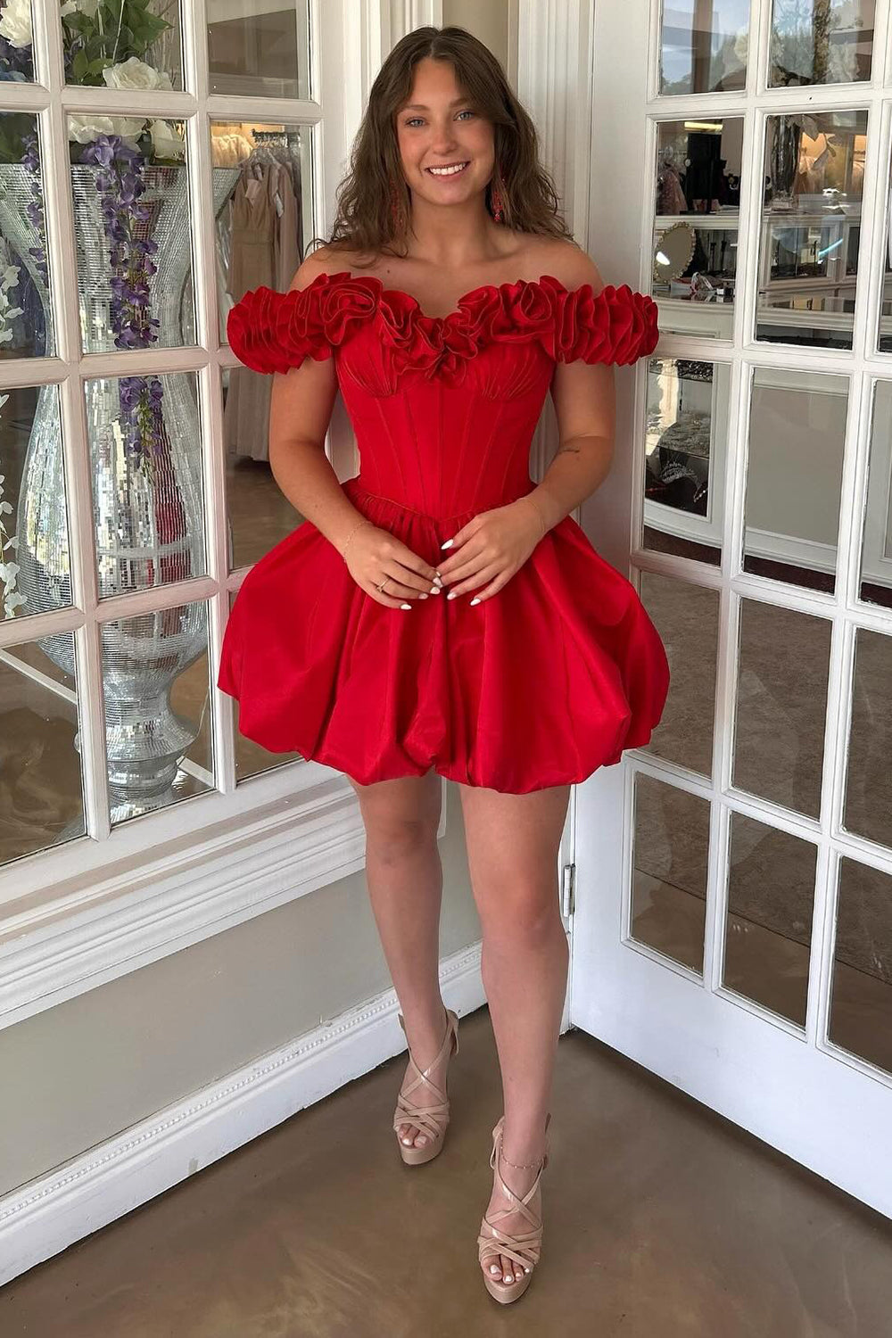 knee length dresses hoco Off Shoulder A Line Satin Homecoming for Juniors H – Hebebridal 2500-424LDL-Ivory Coral Length;Silhouette White And Red Short Size:IO 4 | UK 14 | EU 42 | US 10