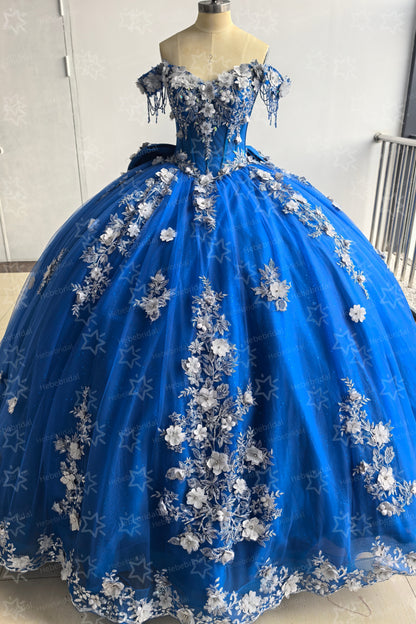 Gorgeous Ball Gown 3D Flower Quinceanera Dresses Off Shoulder Sweet 15 Party Gown HE1440