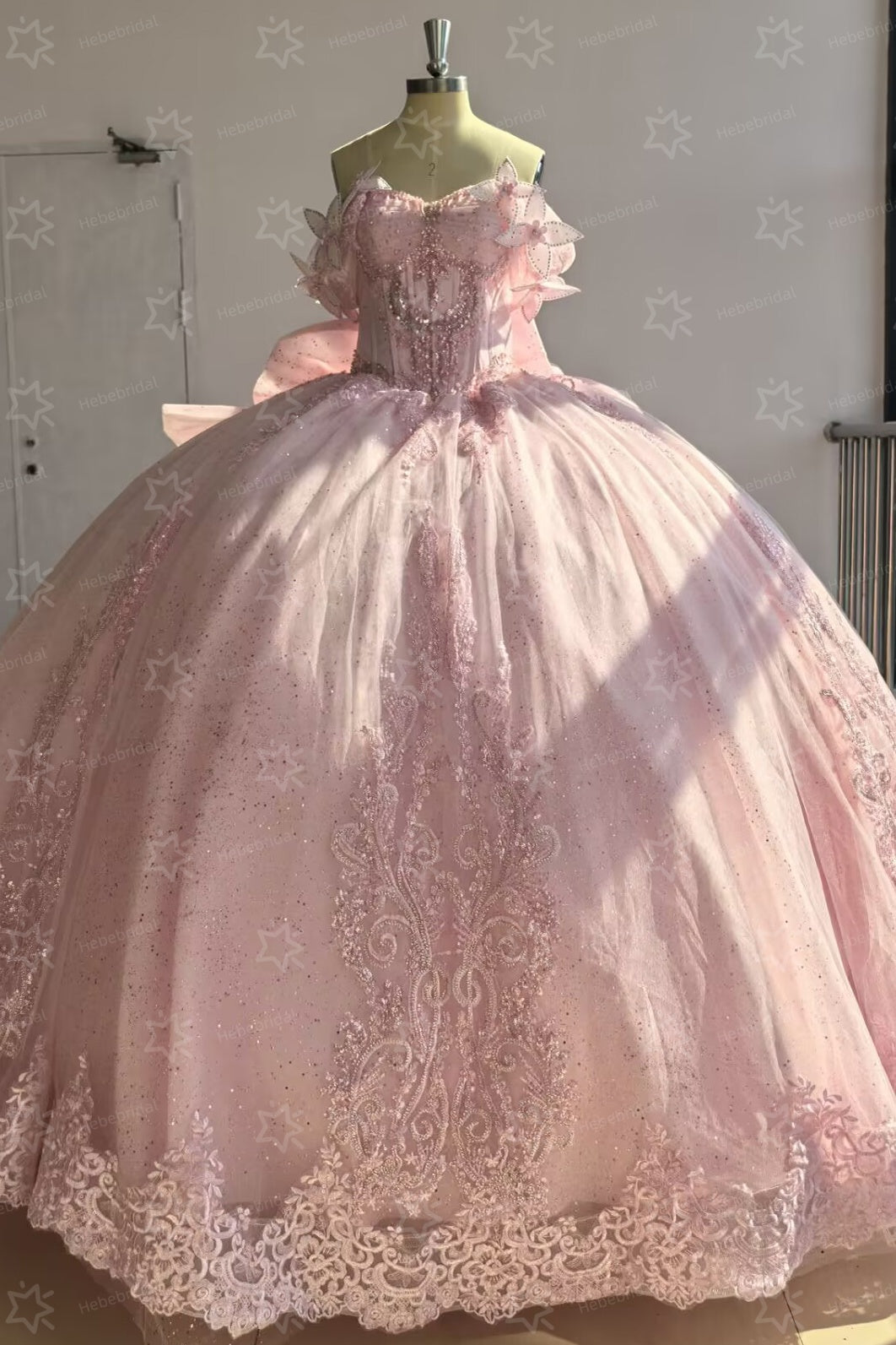 Vestidos de quinceañera con hombros descubiertos, tul princesa, apliques, vestidos de quinceañera HE530