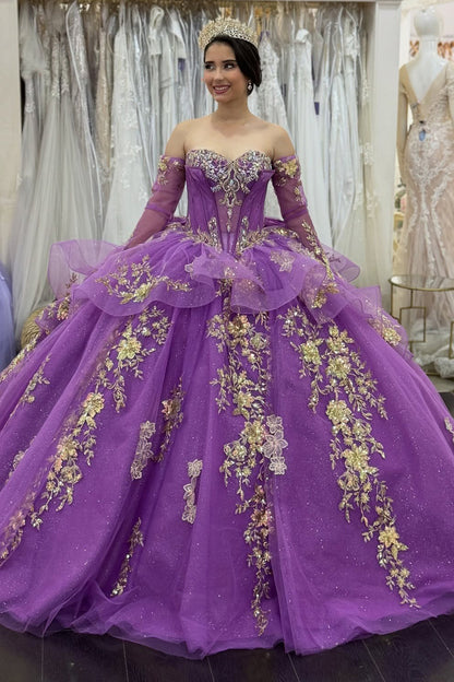 Sweetheart Ball Gown Princess Sweet 16 Quinceanera Dresses with Detachable Sleeves HE1004