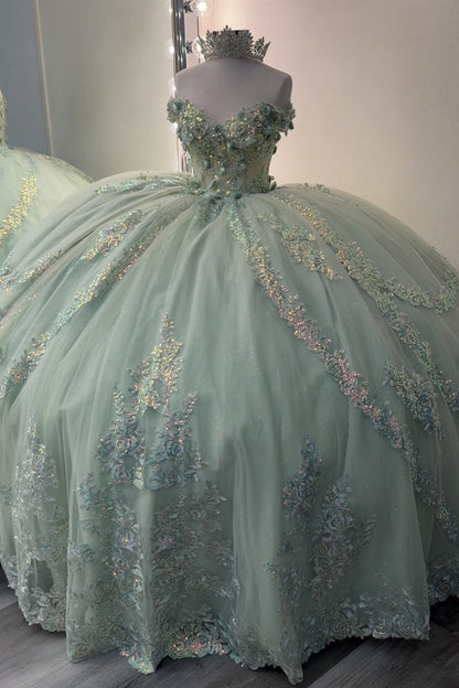 Princess Tulle 3d Flower Quinceanera Dresses Sweet 16 Ruffled Birthday Party Gowns for Women HE1076