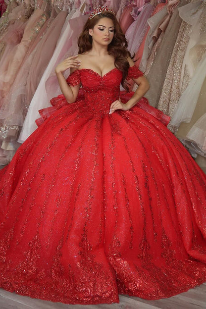 Princess Off Shoulder Glittery Tulle Sequin Beaded Quinceanera Dresses HE899