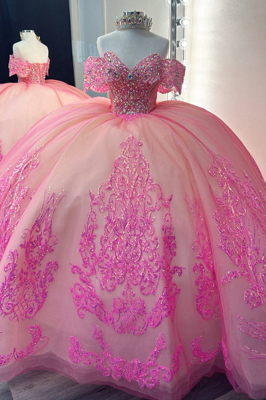 Ball Gown Tulle Lace Appliqued Princess Quinceanera Dresses for Sweet 16 Birthday HE957