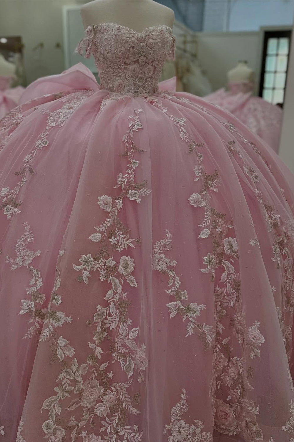 Vestidos de quinceañera con hombros descubiertos, tul princesa, apliques, vestidos de quinceañera HE530