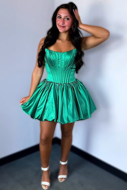 Satin Corset A Line Strapless Homecoming Dresses Knee Length Cocktail Gowns HE847
