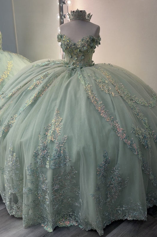 Princess Tulle 3d Flower Quinceanera Dresses Sweet 16 Ruffled Birthday Party Gowns for Women HE1076