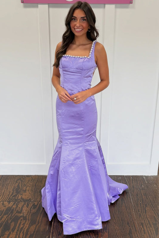 Mermaid Satin Crystal Beaded Prom Dresses Long Sleeveless Plus Size Evening Gowns HE1094