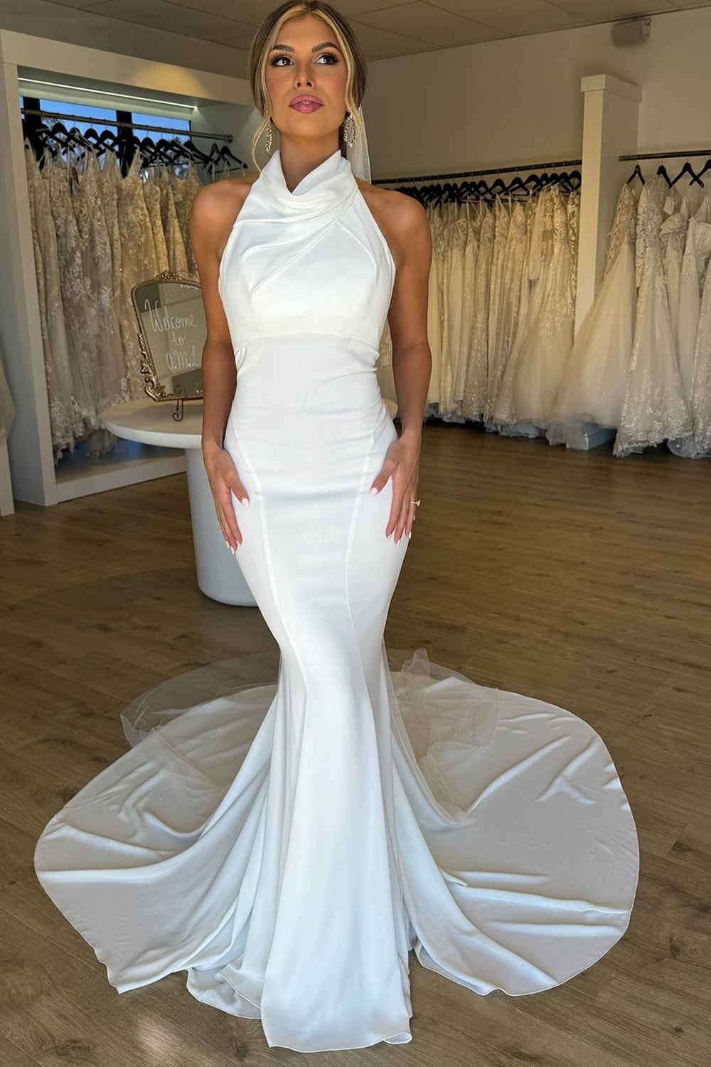 Mermaid Satin Wedding Dresses for Bride Simple Beach Bridal Wedding Gowns HE1114