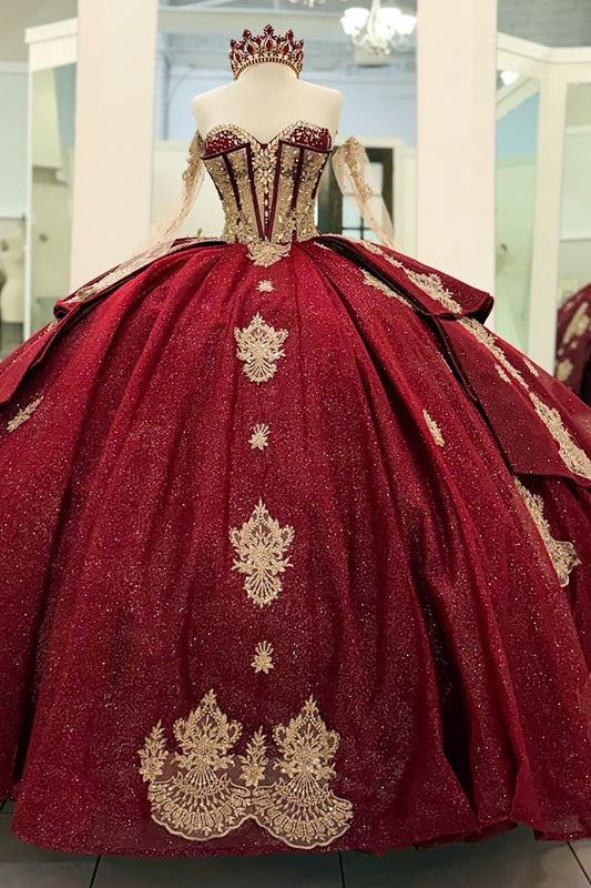 Long Sleeves Lace Appliqued Corset Sweet 16 Quinceanera Dresses for Birthday HE968