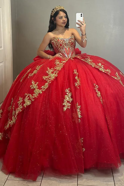 Sweetheart Corset Tulle Lace Appliqued Red Quinceanera Dresses for Sweet 16 HE816