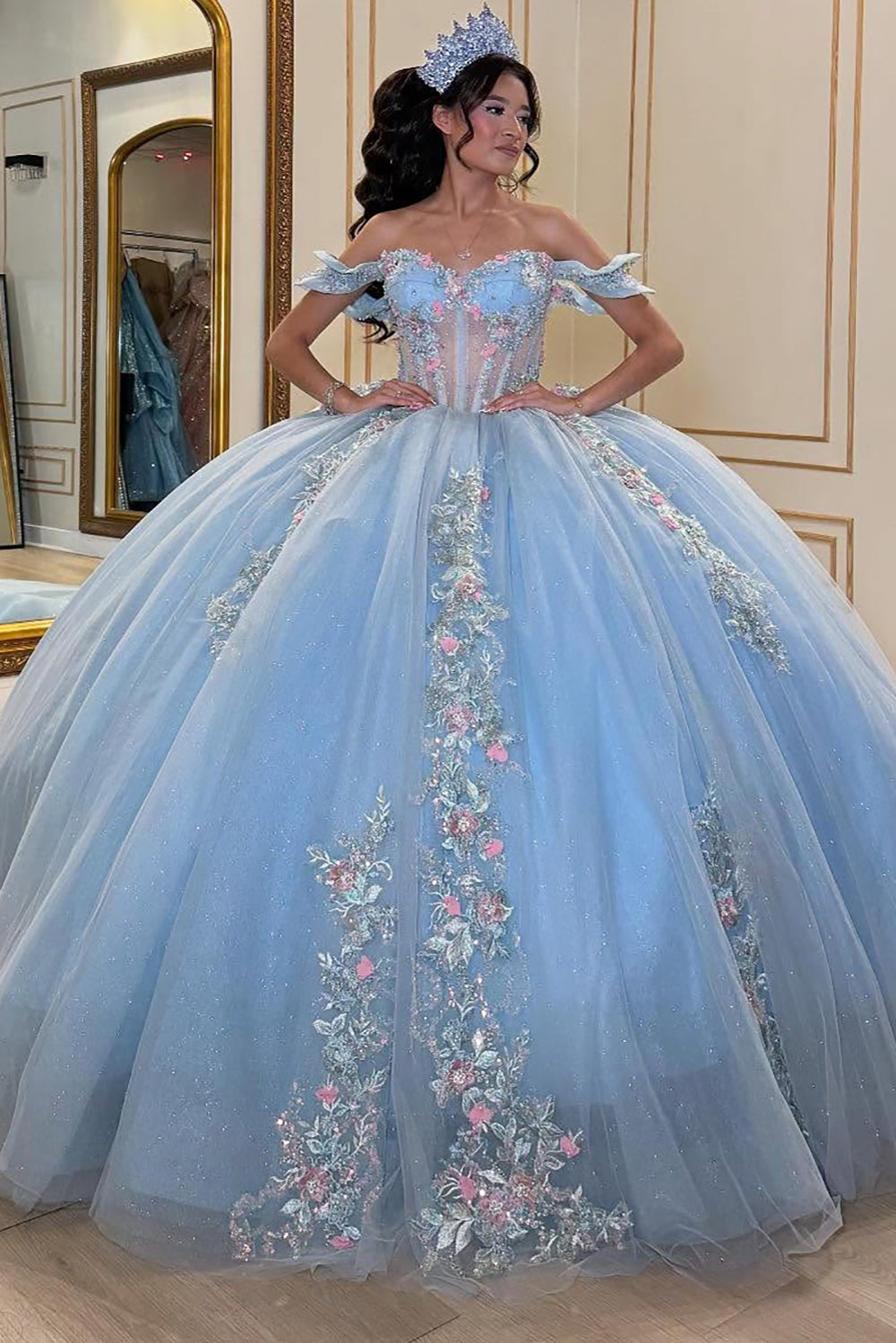 Princess Sweet 16 Quinceanera Dresses Tulle Appliqued Ball Gown Birthday Party Gowns HE1073