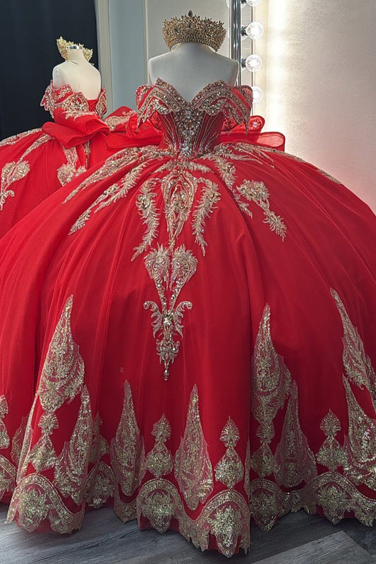 Gorgeous Tulle Lace Beaded Crystal Quinceanera Dresses Red Sweet 16 Birthday Party Gown HE934