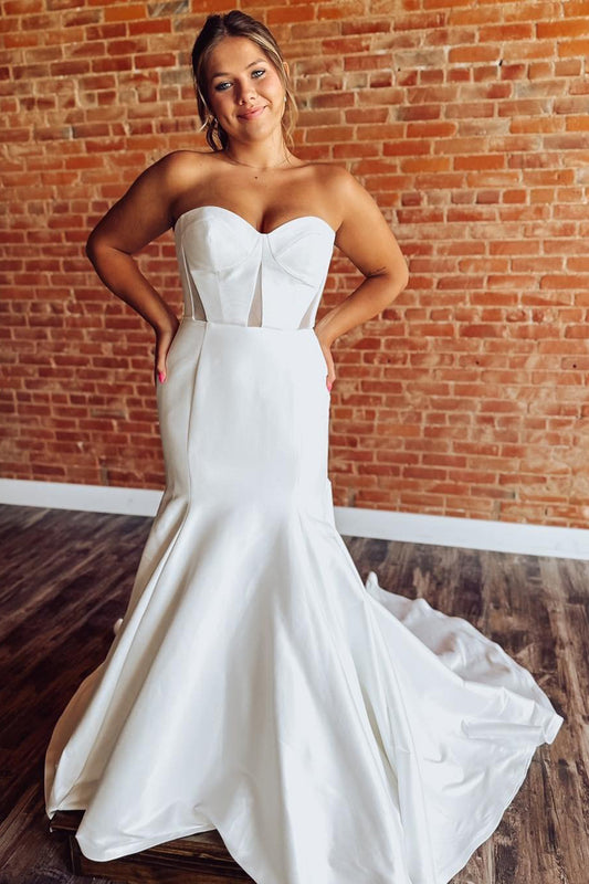 Women's Sweetheart Mermaid Satin Wedding Dresses Boho Wedding Gowns for Bride HE1124