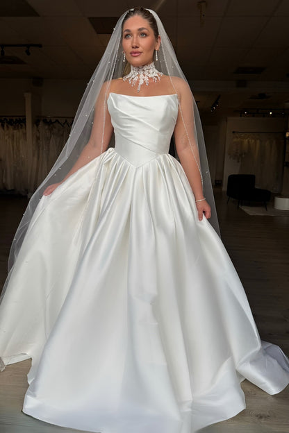 Women's A Line Satin Corset Boho Wedding Dresses Plus Size Bridal Wedding Gowns HE999