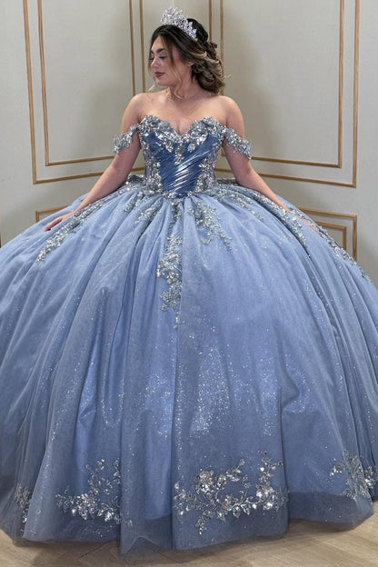 Off Shoulder Glittery Tulle Lace Beaded Quinceanera Dresses for Sweet 16 HE963