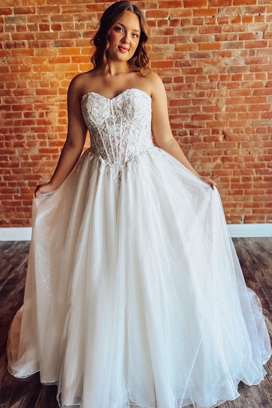 A Line Boho Wedding Dresses Sweetheart Corset Lace Wedding Gowns for Bride HE1113