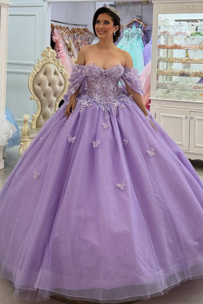 Gorgeous Princess Ball Gown Tulle 3D Flower Quinceanera Dresses for Sweet 16 Party HE1042