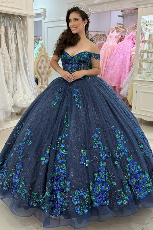 Gorgeous Off Shoulder Tulle Appliqued Beaded Sweet 16 Quinceanera Dresses HE1021