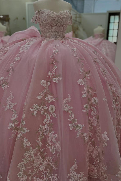 Vestidos de quinceañera con hombros descubiertos, tul princesa, apliques, vestidos de quinceañera HE530