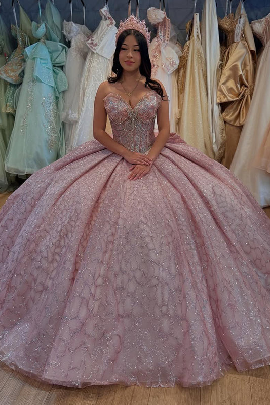 Sweetheart Ball Gown Princess Sequin Beaded Glittery Quinceanera Dresses HE770