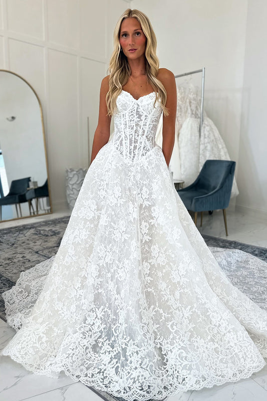A Line Sweetheart Lace Plus Size Bohemian Wedding Dresses for Bride HE827