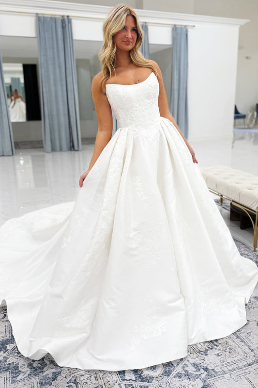 Satin Appliqued A Line Corset Beach Plus Size Wedding Dresses for Women HE798
