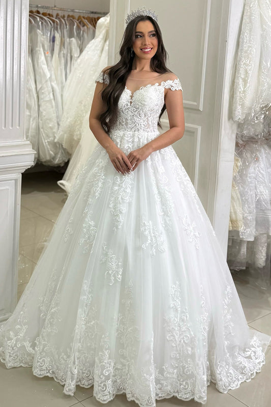 Women's A Line Tulle Lace Beach Plus Size Wedding Dresses for Bride HE990