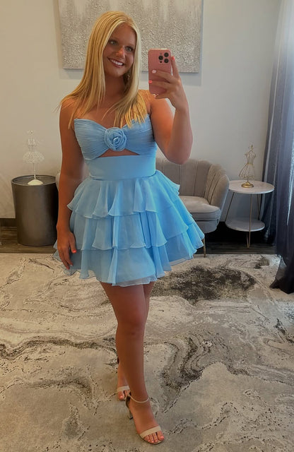 A Line Chiffon Ruffles Keyhole Sweetheart Homecoming Dresses HE648