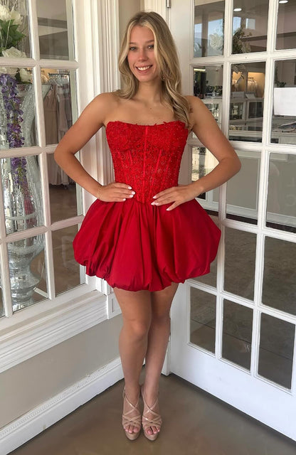 A Line Corset Satin Lace Appliqued Homecoming Dresses Short Party Gowns HE839