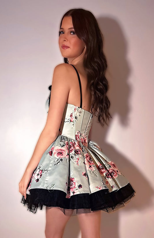 A Line Corset Sweetheart Homecoming Dresses Floral Print Party Gowns HE634