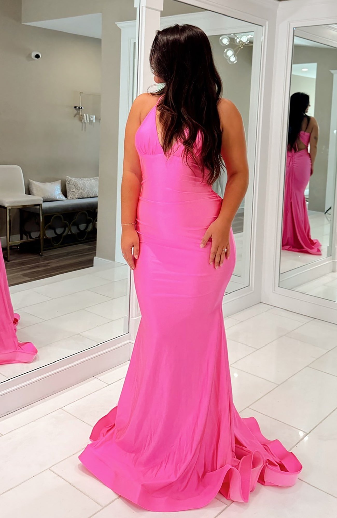 Sexy Deep V Neck Satin Long Prom Dresses Mermaid Backless Evening Party Gowns HE1023