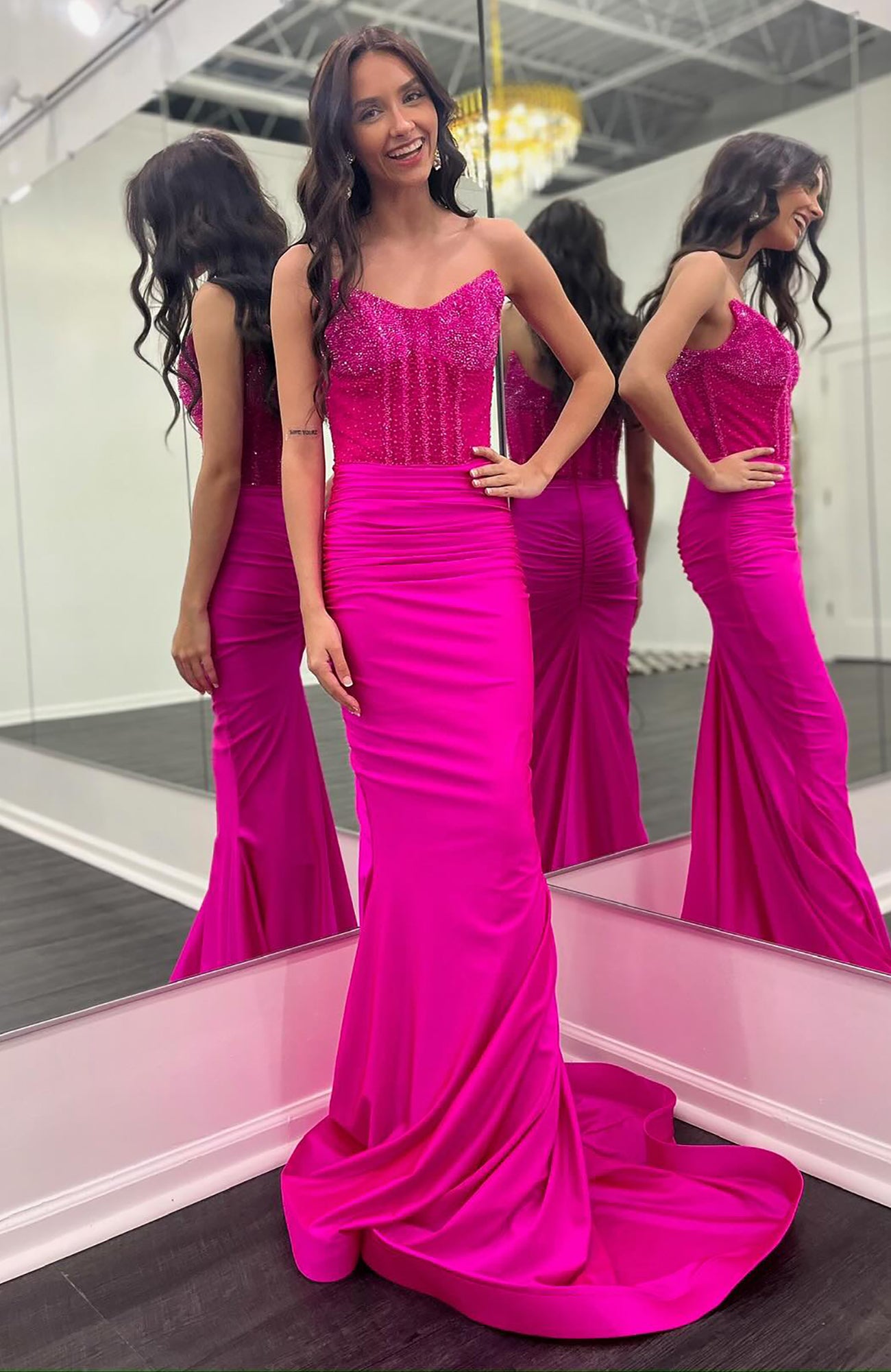 Mermaid Satin Corset Sequin Beaded Long Prom Dresses for Women Evening Party HE976