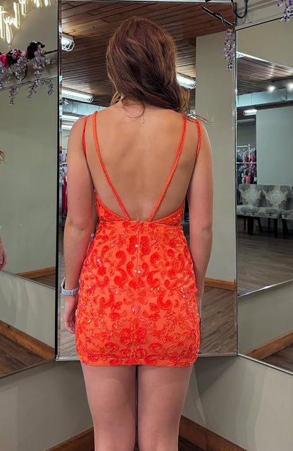 Vestidos de fiesta cortos con lentejuelas y cuentas, escote en V, sexys, HE483