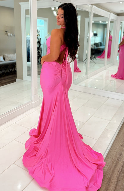 Sexy Deep V Neck Satin Long Prom Dresses Mermaid Backless Evening Party Gowns HE1023