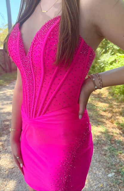 Strapless Satin Beaded Corset Homecoming Dresses Short Cocktail Party Gowns HE922