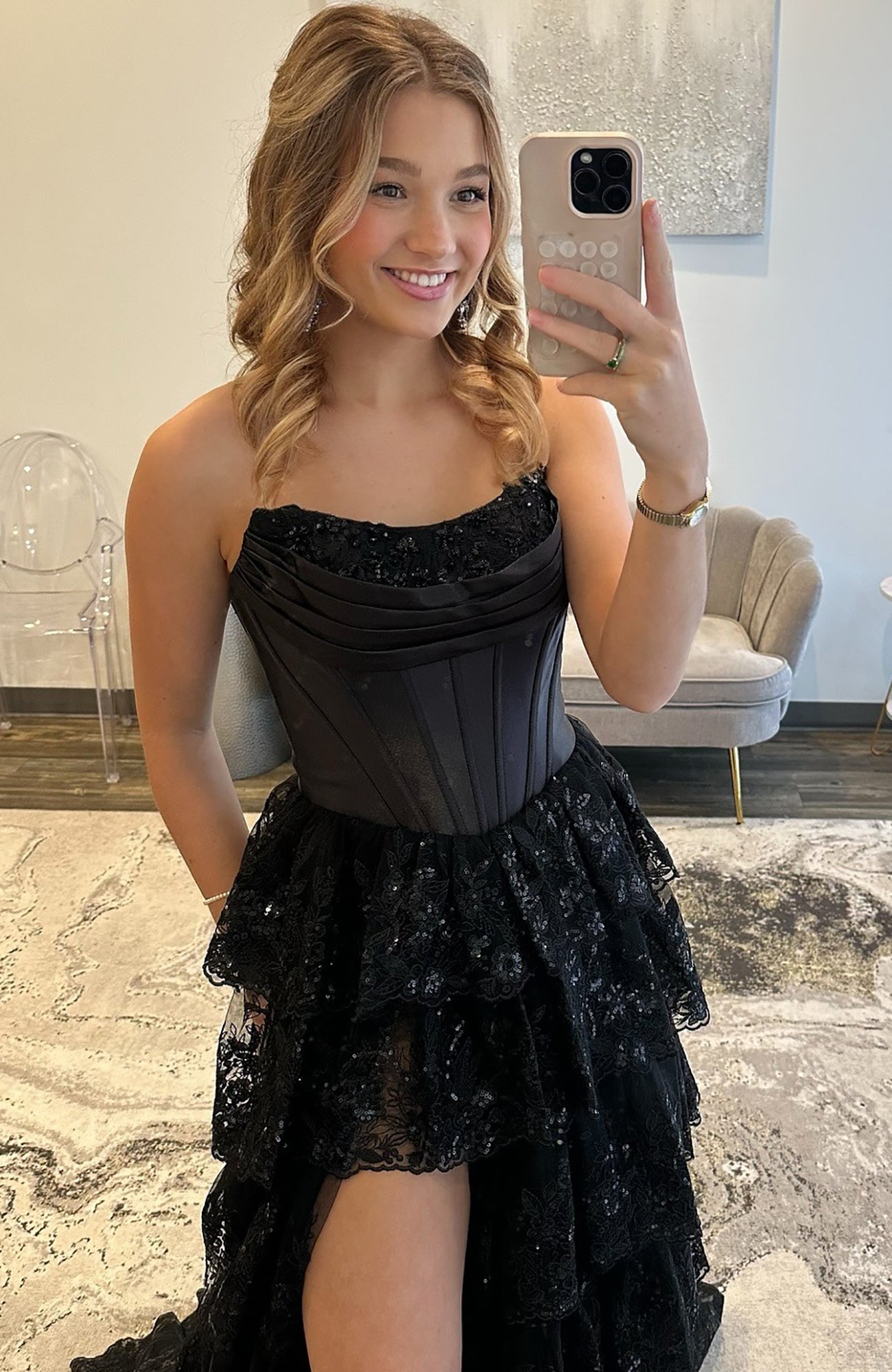 A Line Tulle Lace Ruffles Corset Prom Dresses Long Black Sweetheart Party Gowns HE983