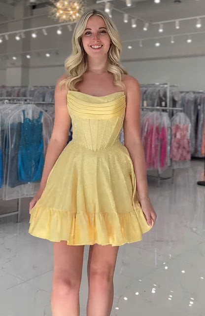 A Line Sweetheart Glittery Sequin Beaded Homecoming Dresses for Juniors HE721