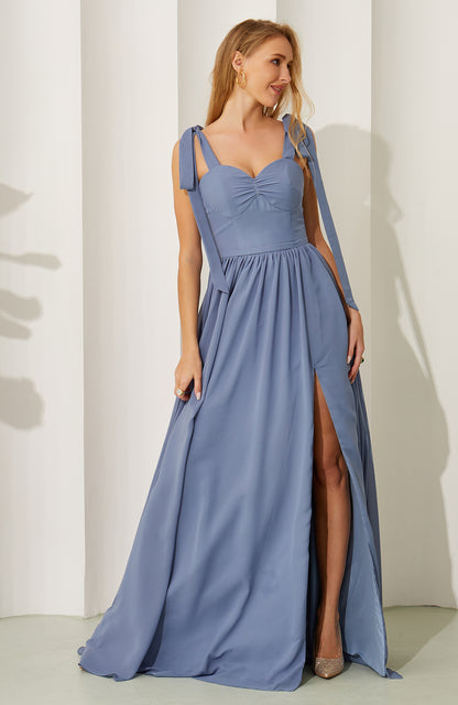 Women's A Line Sweetheart Chiffon Long Bridesmaid Dresses with Split HE705