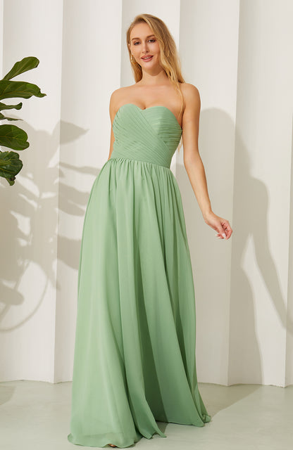 Women's A Line Sweetheart Chiffon Pleated Bridesmaid Dresses Long with Sleeves HE697