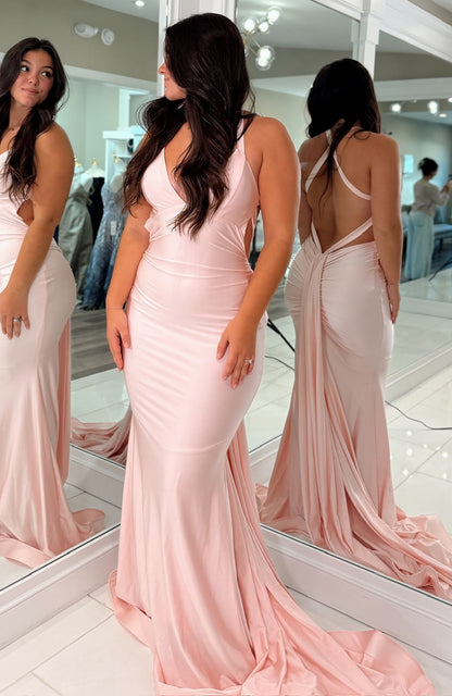 Vestido de noche largo de sirena con un hombro descubierto y lentejuelas brillantes, HE370