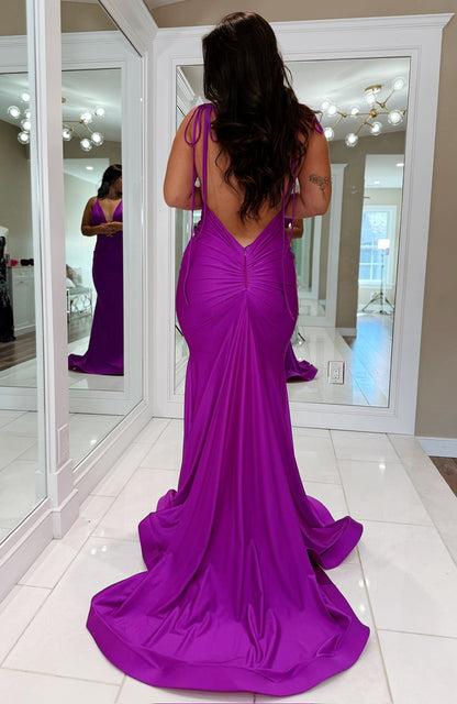 Satin Mermaid Deep V Neck Long Prom Dresses Sexy Backless Evening Party Gowns HE1025