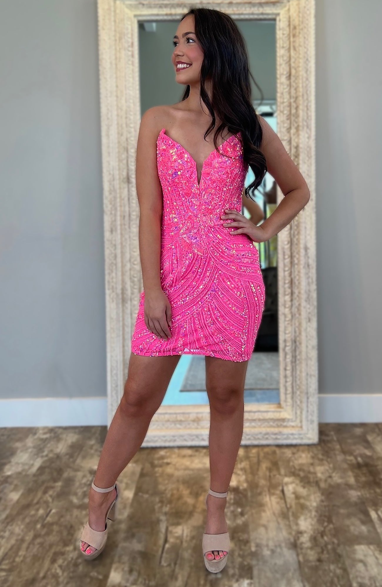 Sheath Sequin Beaded Homecoming Dresses Short for Juniors HE533