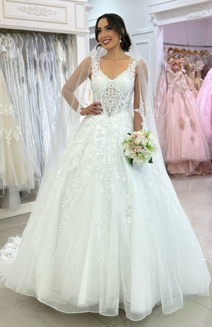 Women's V Neck Wedding Dresses Boho Tulle Lace Appliqued Bridal Wedding Gowns HE1112