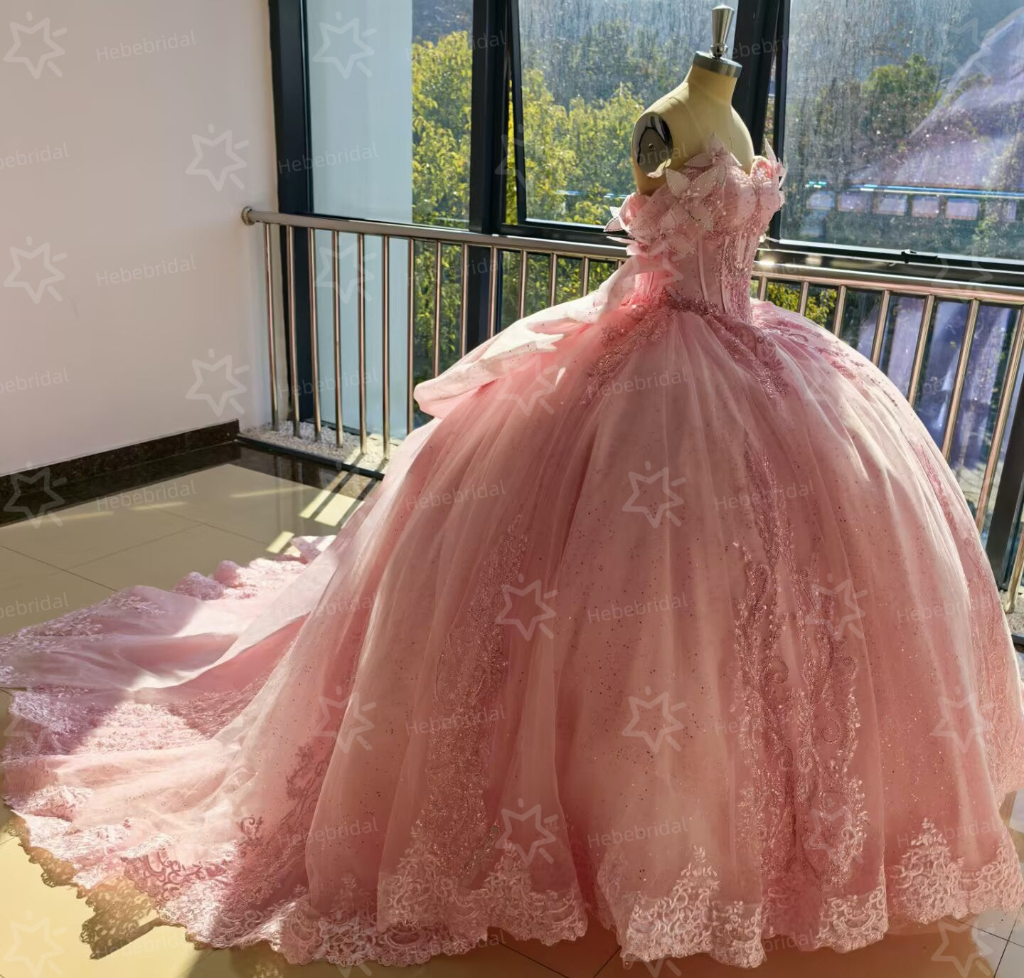 Vestidos de quinceañera con hombros descubiertos, tul princesa, apliques, vestidos de quinceañera HE530