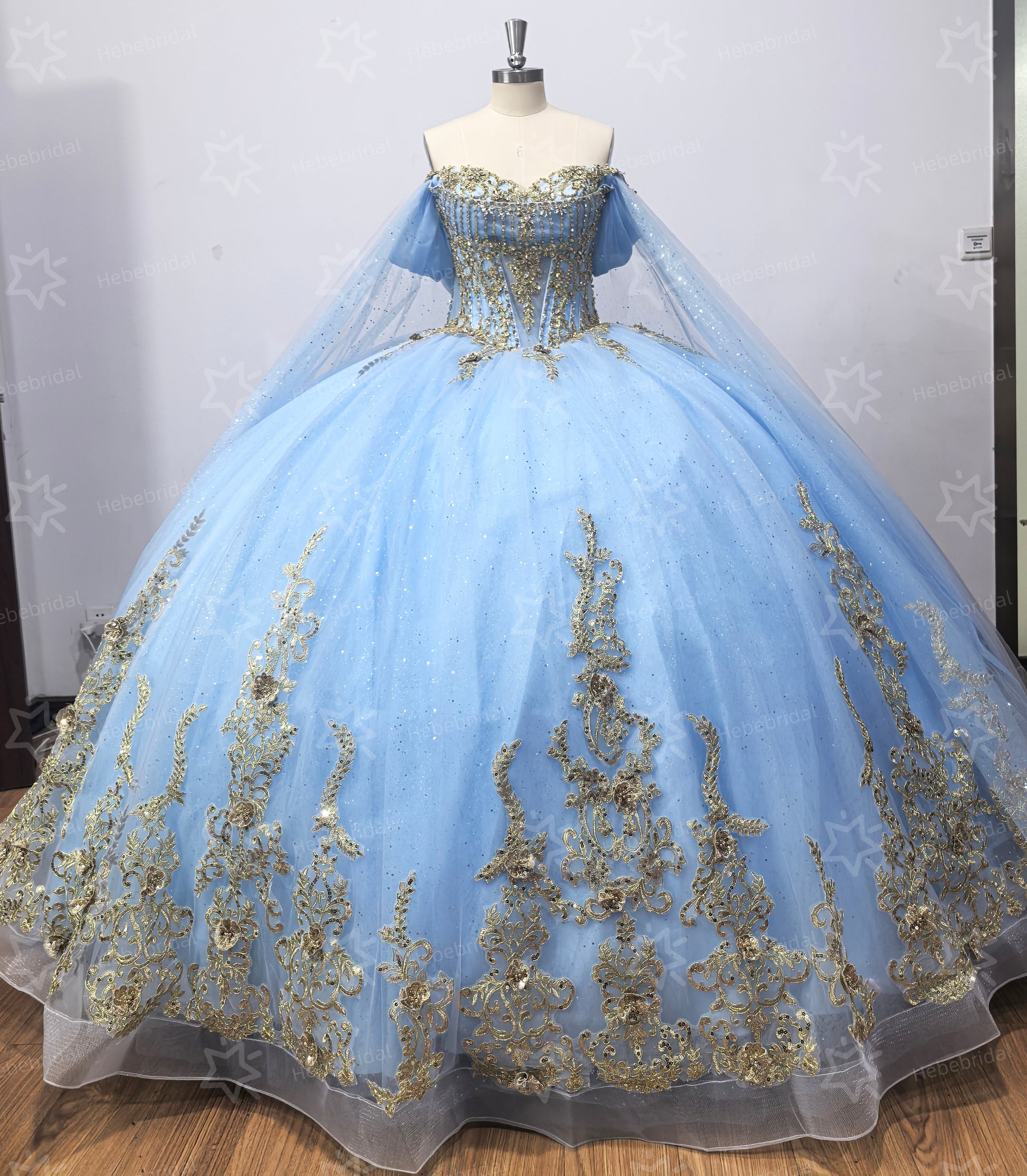 light blue quince dress with butterflies Off Shoulder Glittery Blue Quinceanera Dresses Tulle Appliqued Birthda