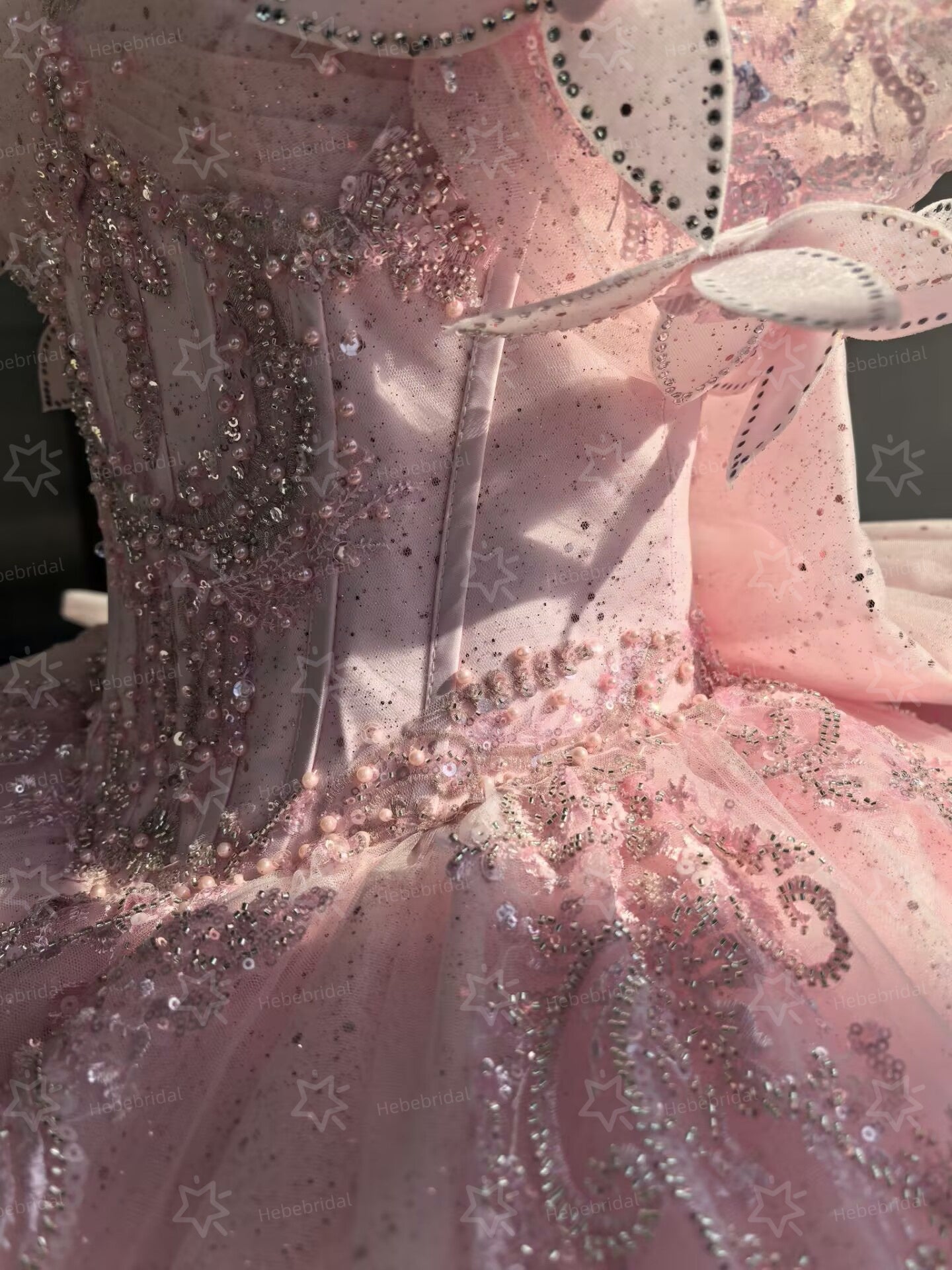 Vestidos de quinceañera con hombros descubiertos, tul princesa, apliques, vestidos de quinceañera HE530